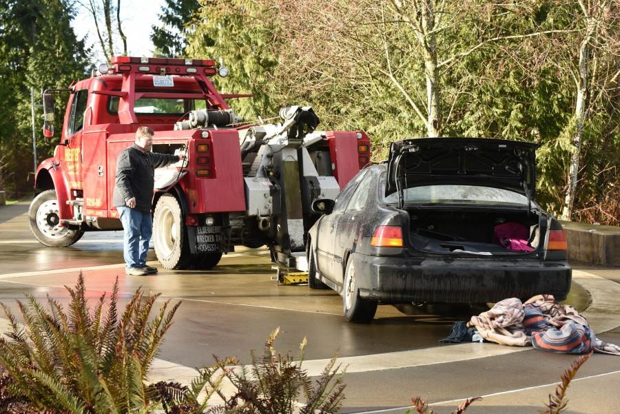 As the scene was released back to Campus Safety, a local tow company towed car away