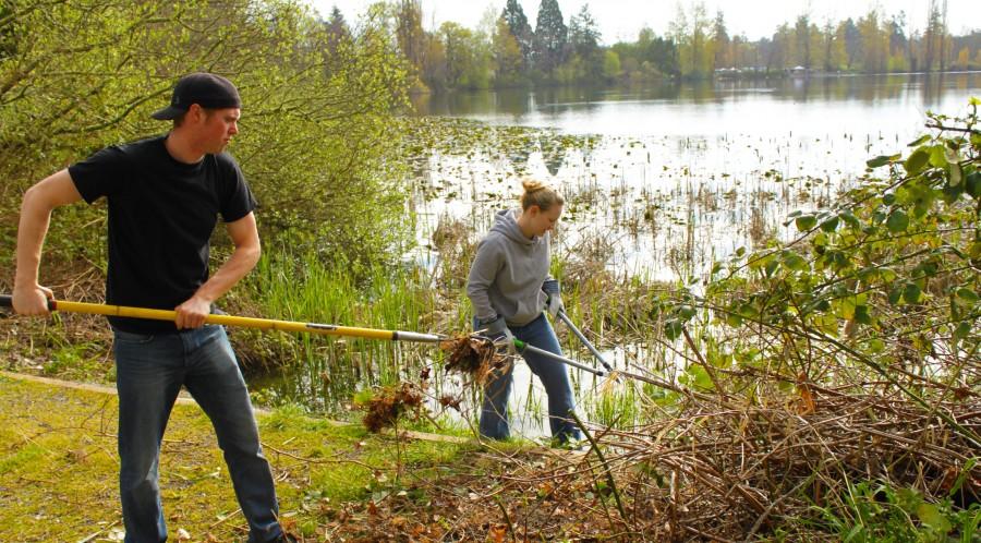 students raking