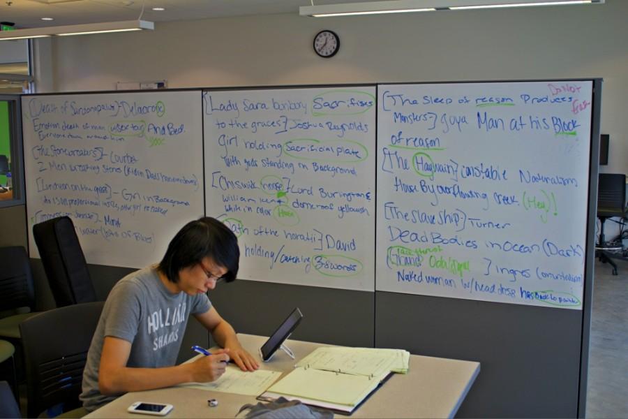 Xanet Li studies for his tests in the Rainier Building 