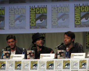 Jared Padalecki, Misha Collins, and Mark A. Shepard on panel for Supernatural 