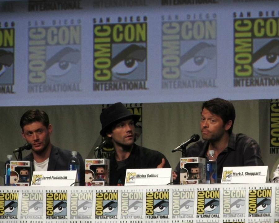 Jared Padalecki, Misha Collins, and Mark A. Shepard on panel for Supernatural 