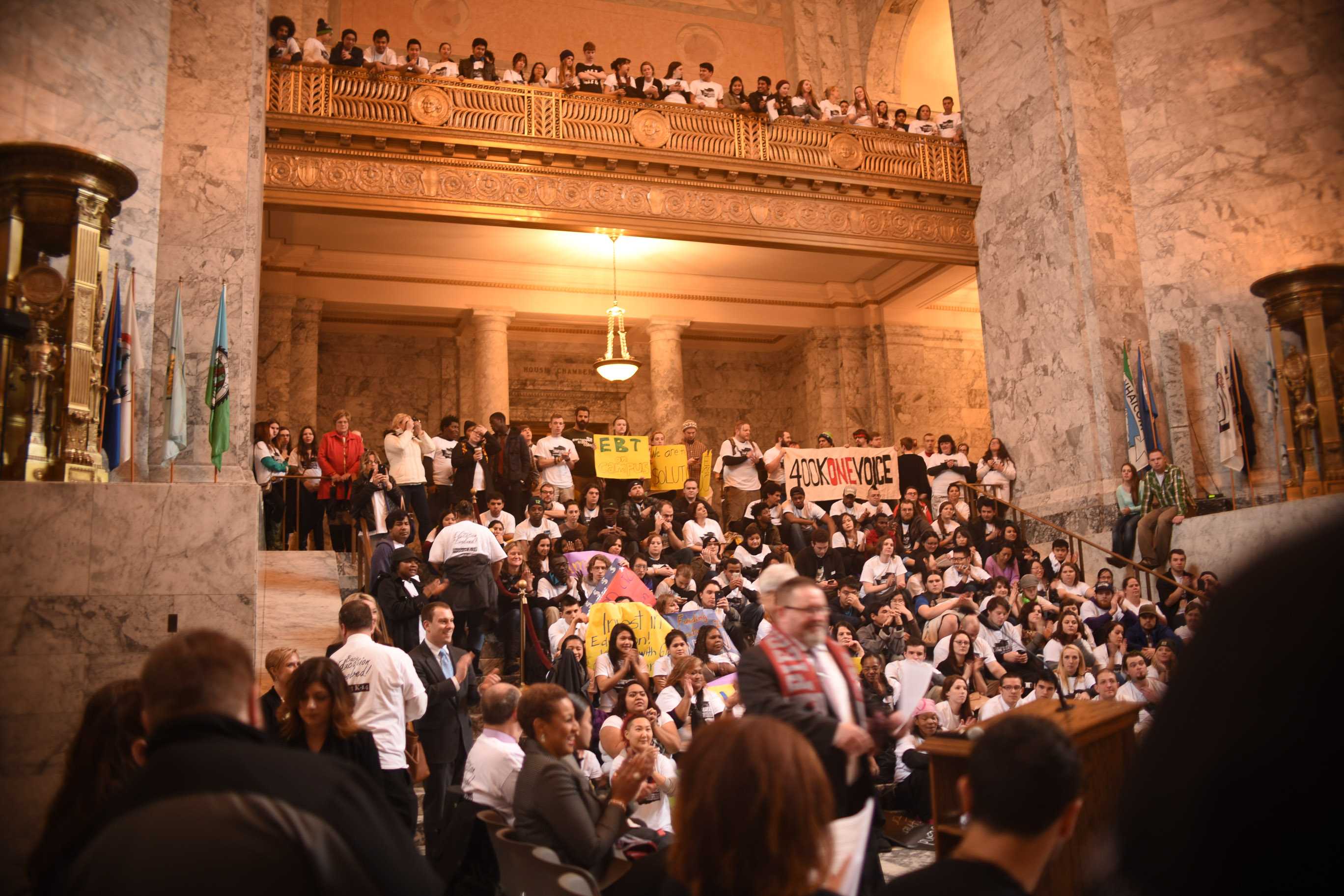 Students from 34 schools across Washington converge on Olympia in support of school funding.