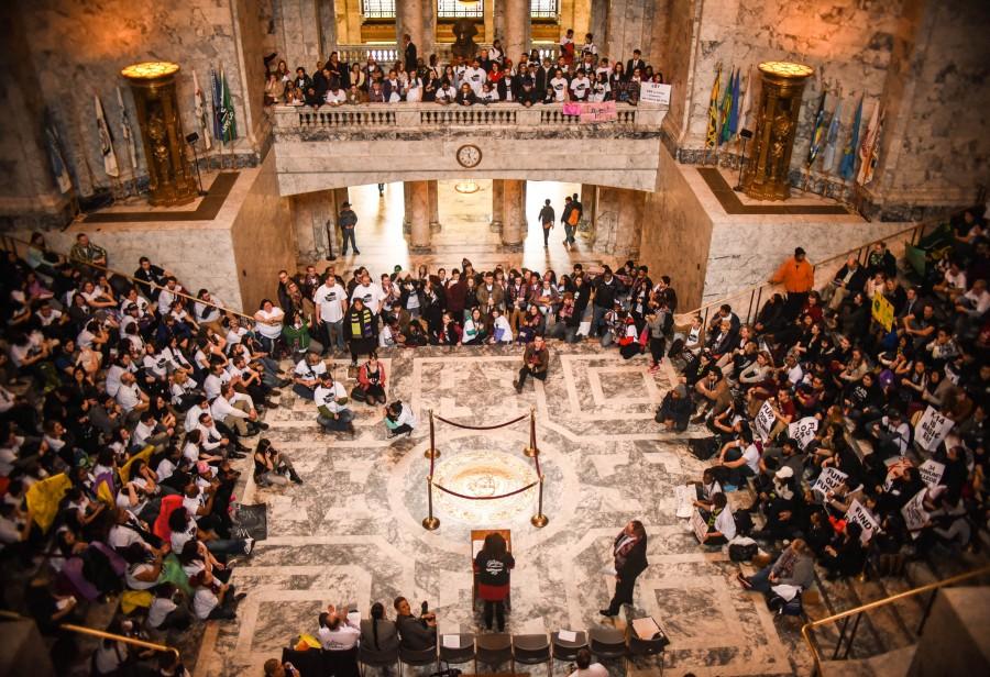 Students from 34 schools across Washington converge on Olympia in support of school funding.