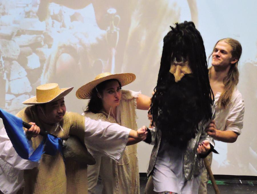 Captain Odyyeus and his crew detain Polyphemus, the one eyed Cyclops.
