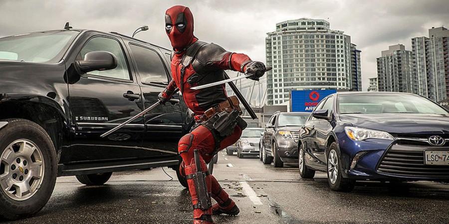 Deadpool during an iconic highway fight early in the film