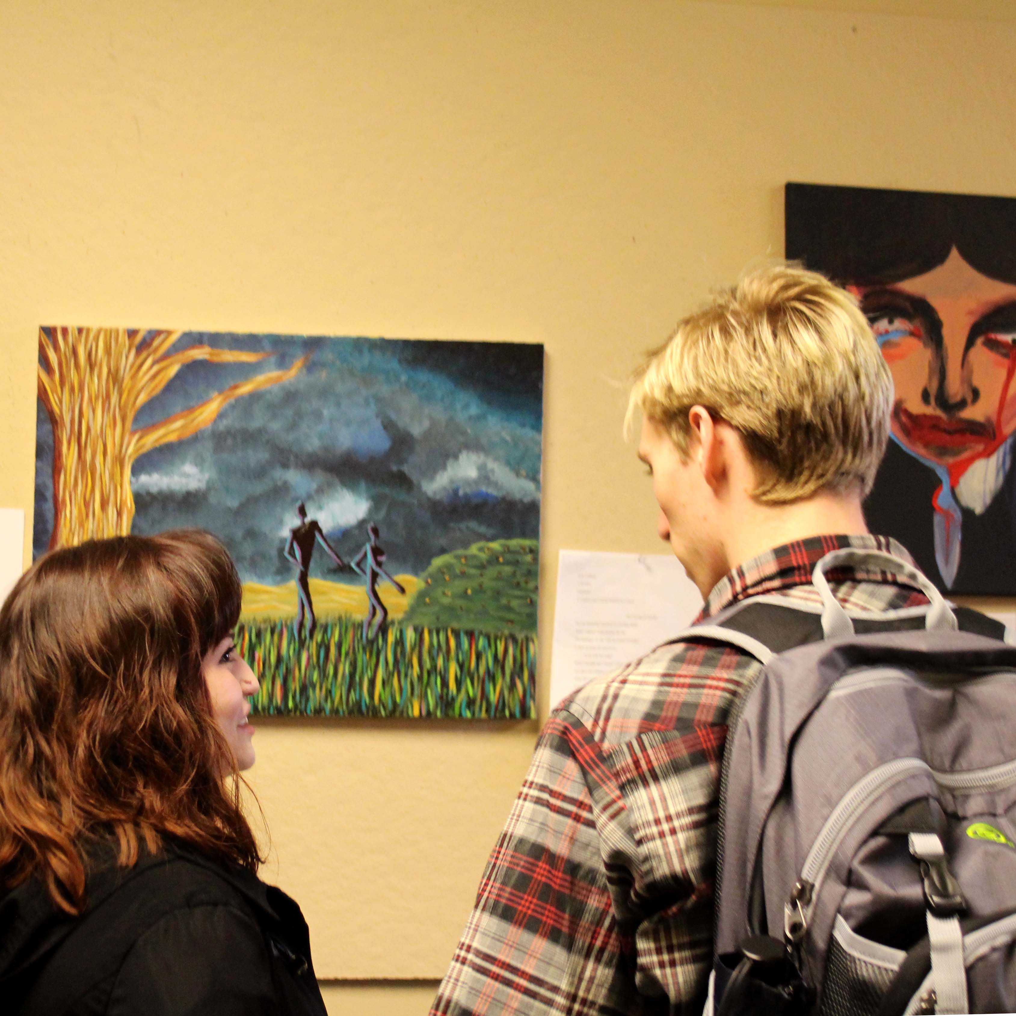 The painter, Cyndi Omura, and the poet, Cory Carlson, discuss their collaborated piece, “The Closing of Claudio,” about a man remembering walking in the fields with his love as he battles depression.