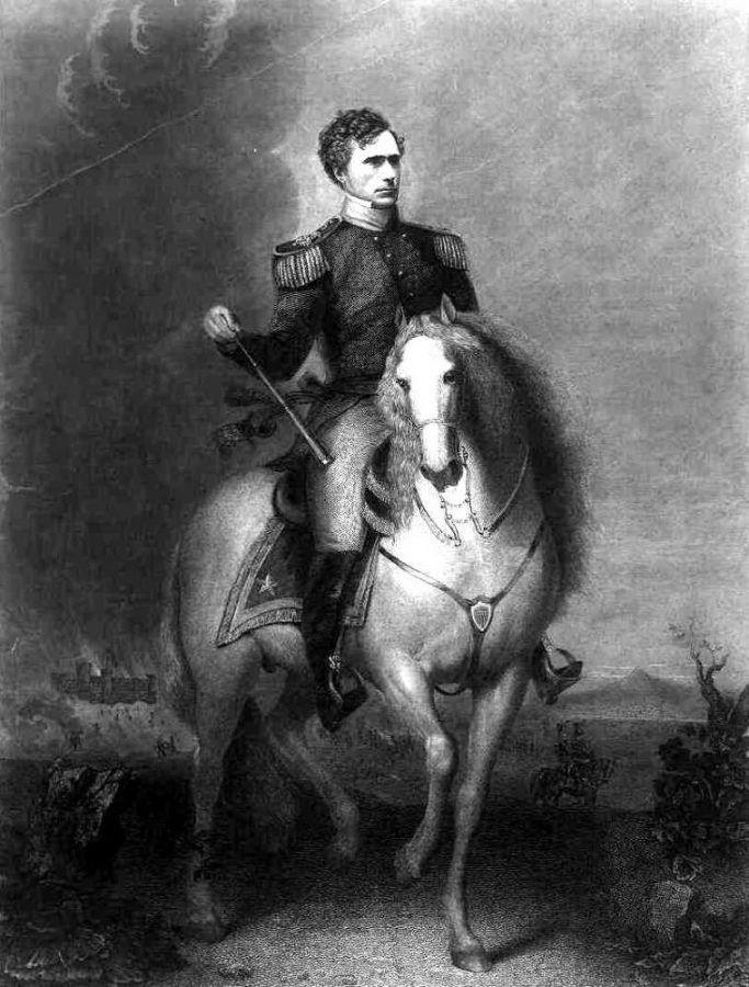 Portrait of Franklin Pierce as a General mounted on a horse.