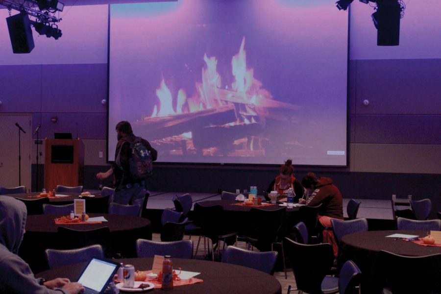 Music played while students ate and relaxed in the fireside lounge.