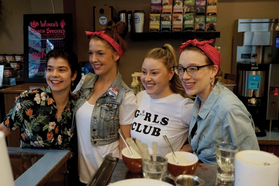 The Baristas at the Drip Espresso Bar wearing Rose Riveter headbands 