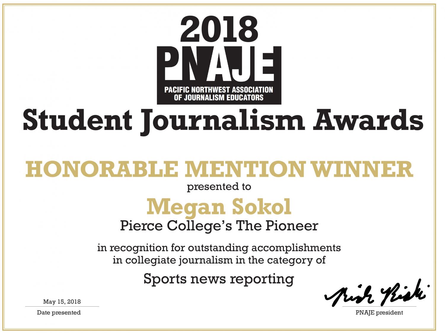 PNAJE 2018 winners in college journalism  contest