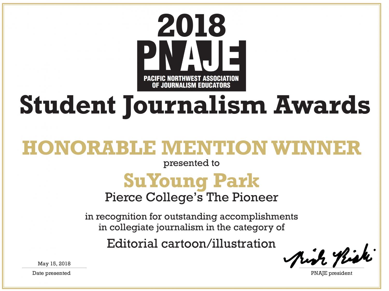 PNAJE 2018 winners in college journalism  contest