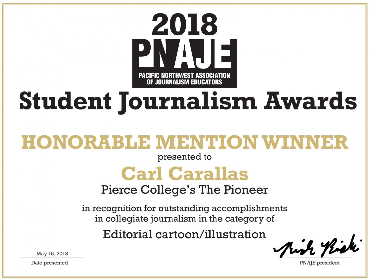 PNAJE 2018 winners in college journalism  contest