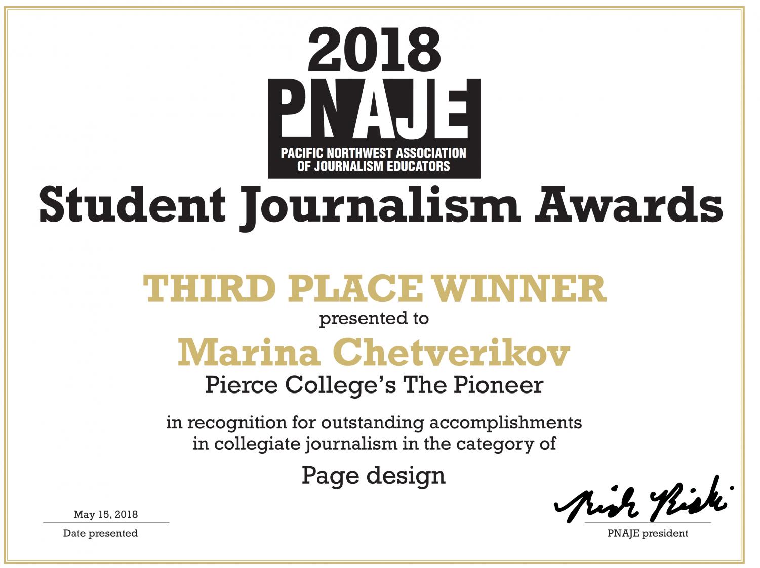 PNAJE 2018 winners in college journalism  contest