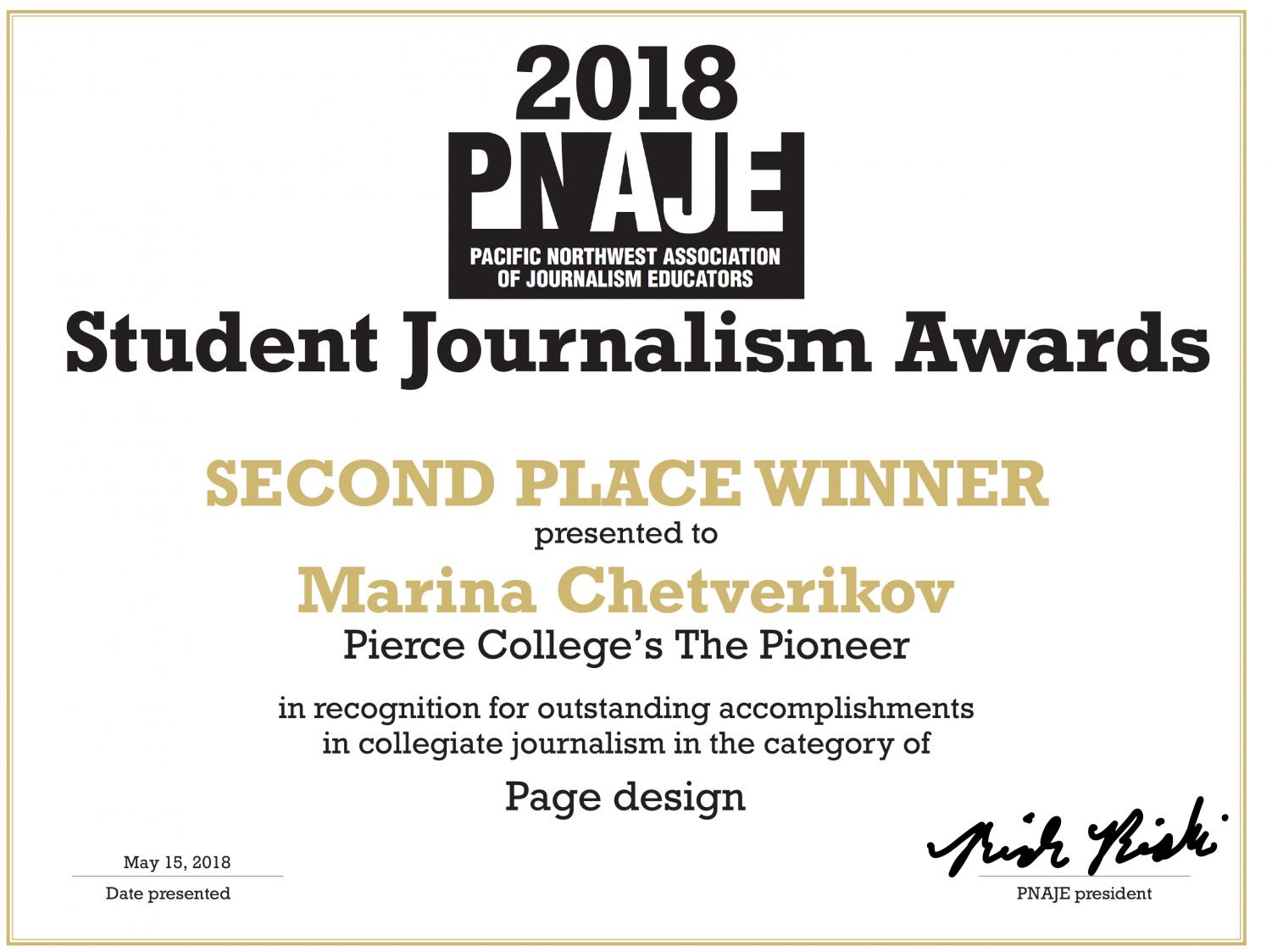 PNAJE 2018 winners in college journalism  contest