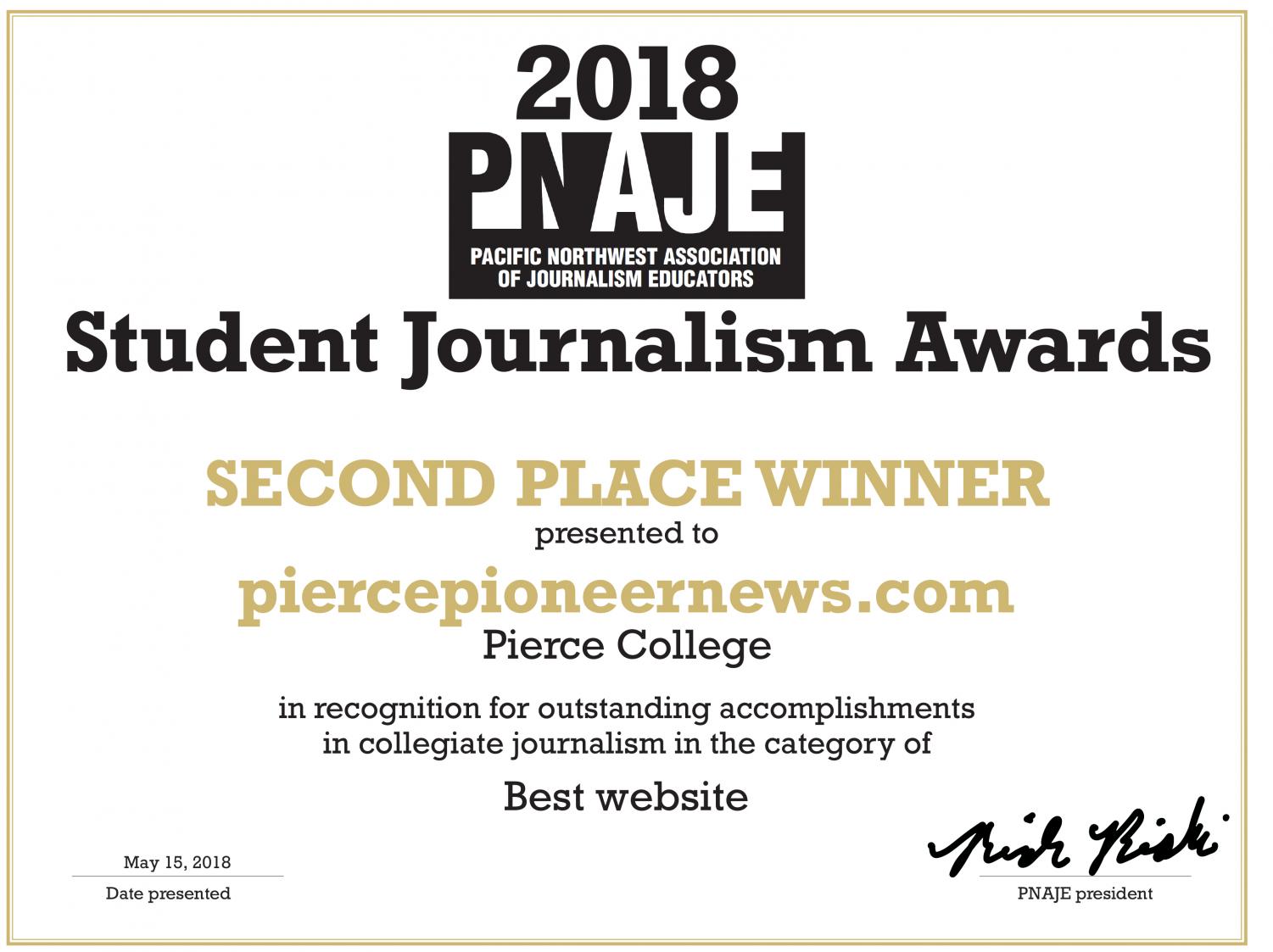 PNAJE 2018 winners in college journalism  contest