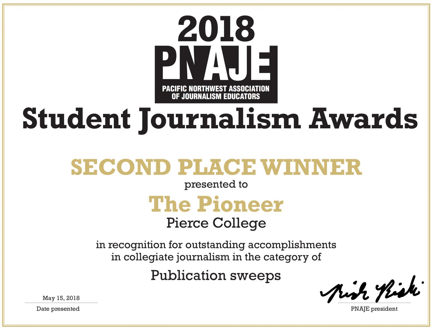 PNAJE 2018 winners in college journalism  contest