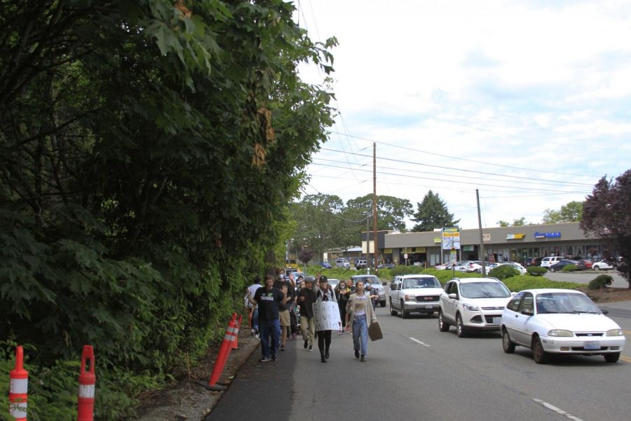 Protestors passing Phillips road SW.