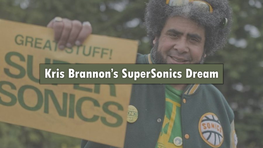 Kris Brannons Holding SuperSonics Cheer sign.
