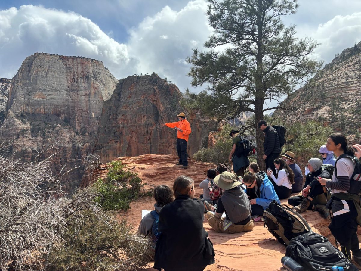 Professor Tom Bush gives a short lecture near Angle's Landing in Zion National Park.